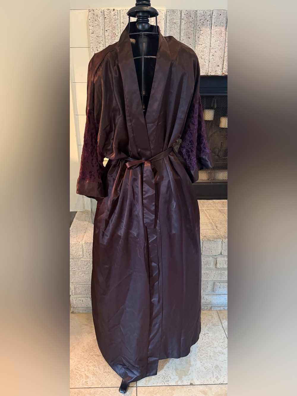 Vintage Expressions Womens Silky Chocolate Brown Lingerie Night Robe Large